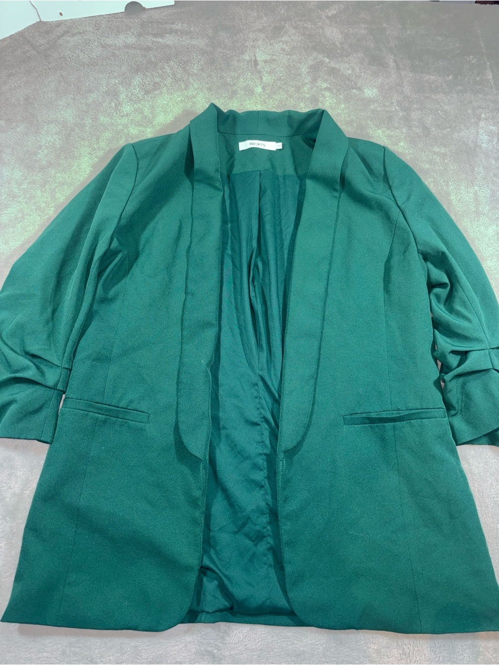 Ricki's Emerald Green Ruched 3/4 Sleeve Shawl Collar Blazer - Size Large